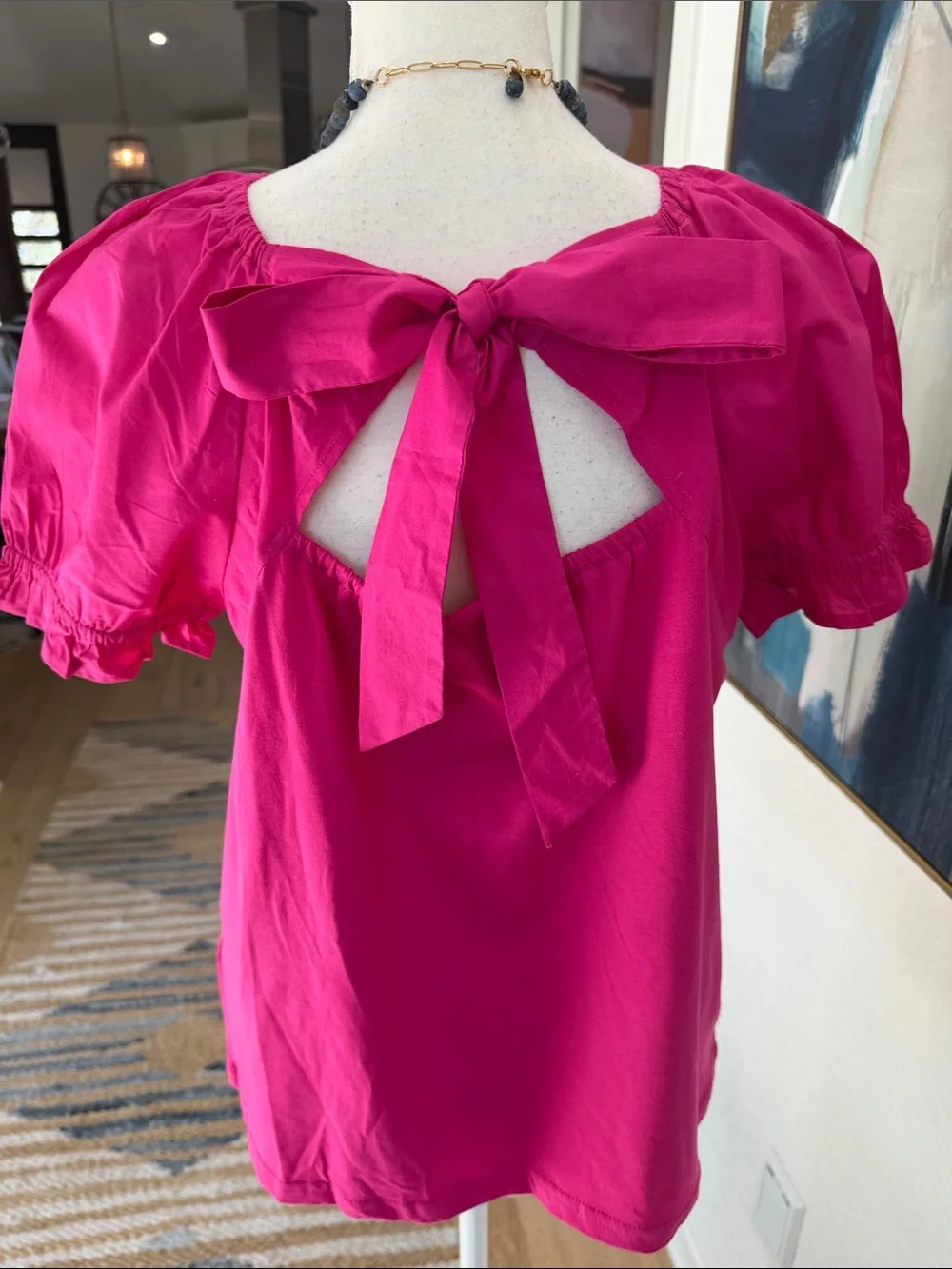 J. Crew Fuchsia Gathered-Neck Short Sleeve Summer Top Size SM 100%Cotton